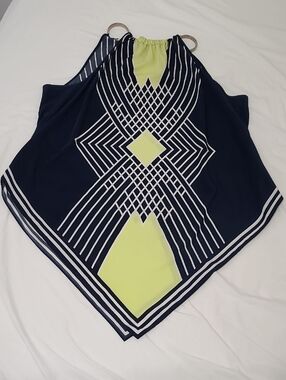 Women’s Sleeveless Geometric-Print Halter Top in Navy, White, and Lime